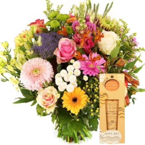 Pastel flowers + Hand and Nail cream (Bouquet worth pastel - colorful + Hand & Nail cream)